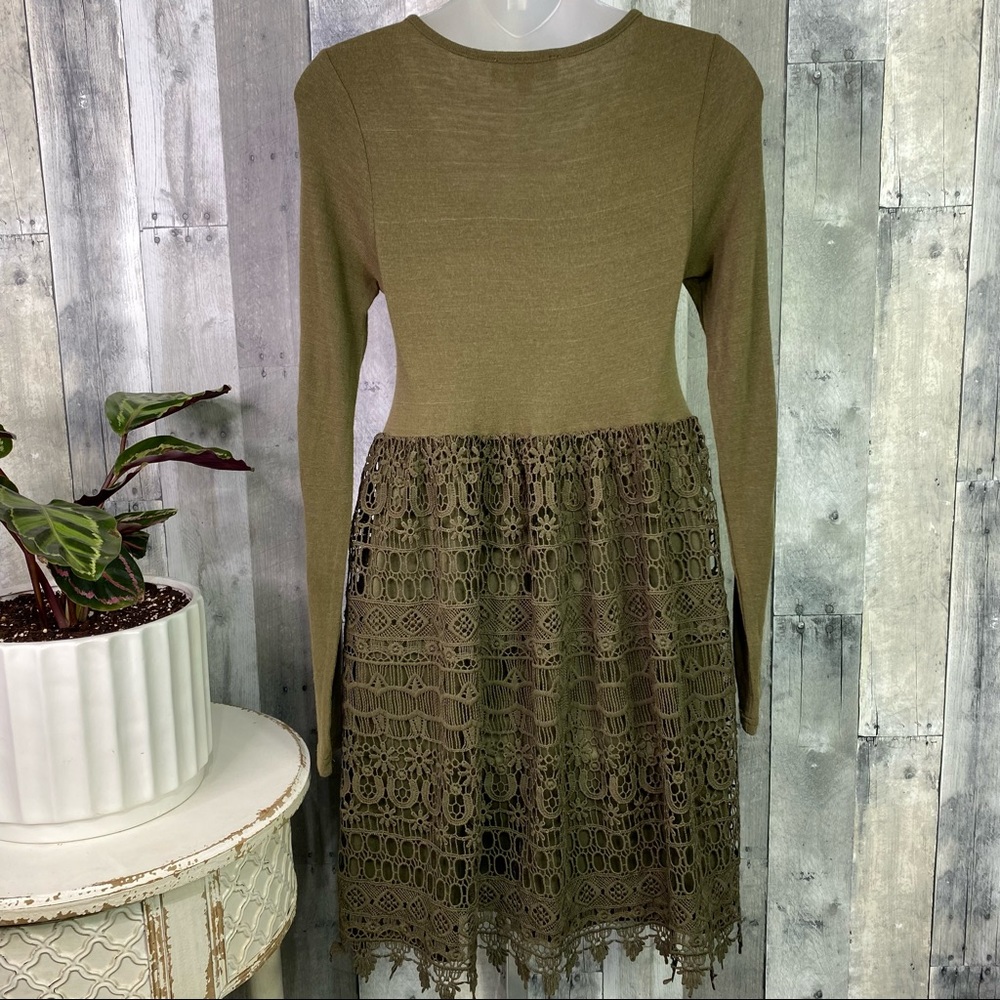 ENTRO Army Green Crochet Lace Dress Size Small - Picture 9 of 9